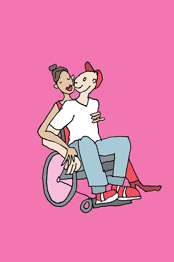 Illustration eines Paares im Rollstuhl